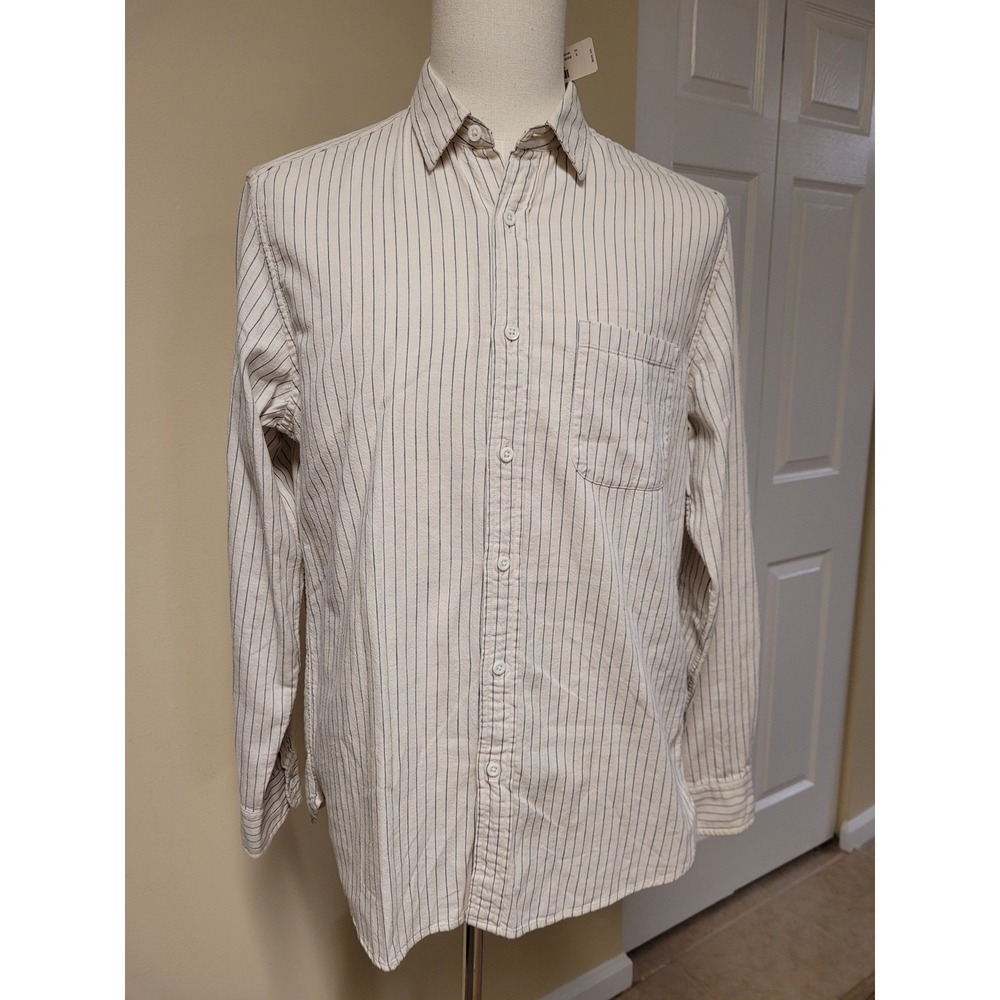 J Crew Mens Cream/Blue Stripe Shirt Long Sleeve Casual 2KOOL/KRISP NWT Size M